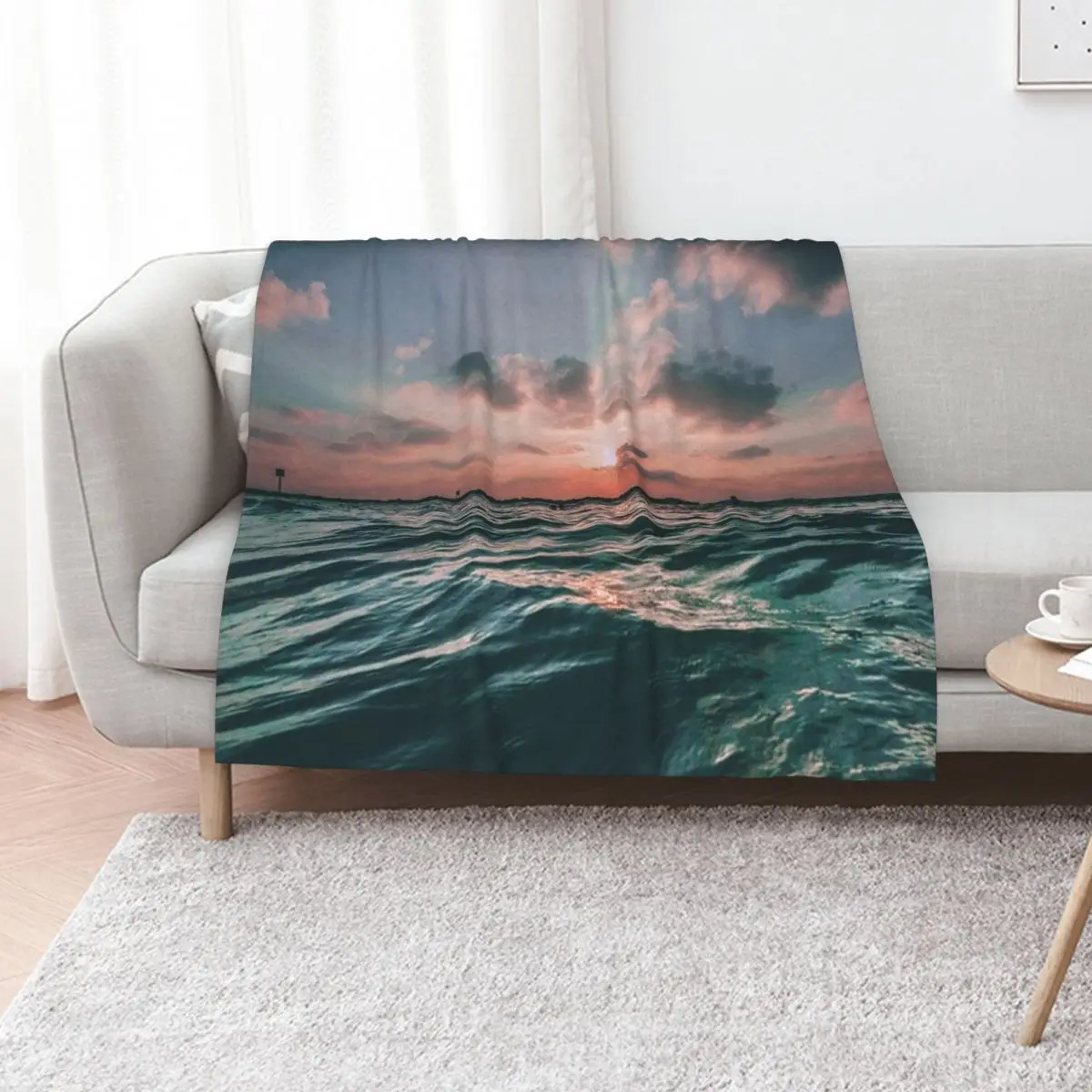 Ocean Sunrise Throw Blanket Beach Decoratives warm winter Stuffeds Decorative Sofa Winter beds Blankets