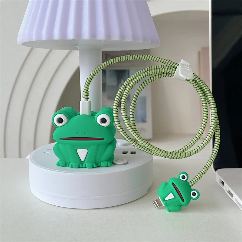 Cute Frog Silicone Charger Protective Case For IPhone 11 12 13 14 15 18W-20W Fast Charge Protection Charger Cover Accessories