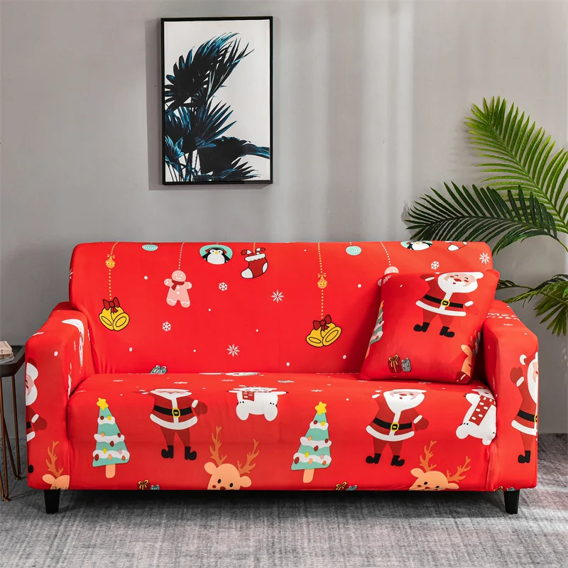 Holiday Decoration Sofa Cover Christmas Snowman Print Installation Simple Color Beautiful Universal Sofa Cover