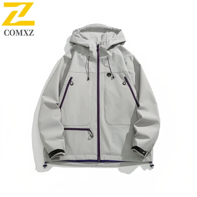 

COMXZ Hooded Jacket Wear Resistant Waterproof Windproof Outdoor Adventure Cycling Climbing Coat Gorpcore Outerwear Men Clothing