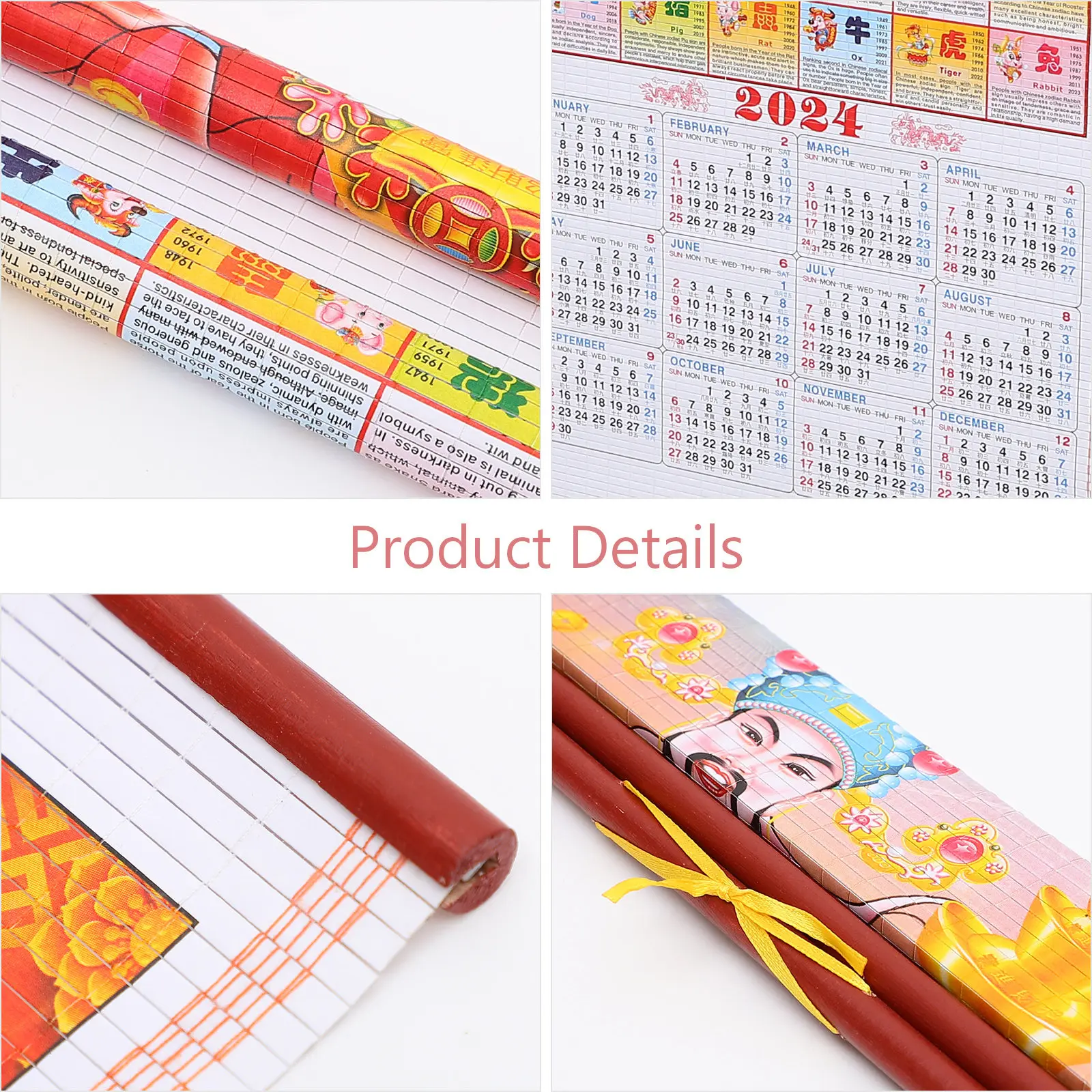 2024 Dragon Year Lunar Calendar with Complete Solar Lunar Dates Thickened Hanging Wall Calendar for Household Office Daily