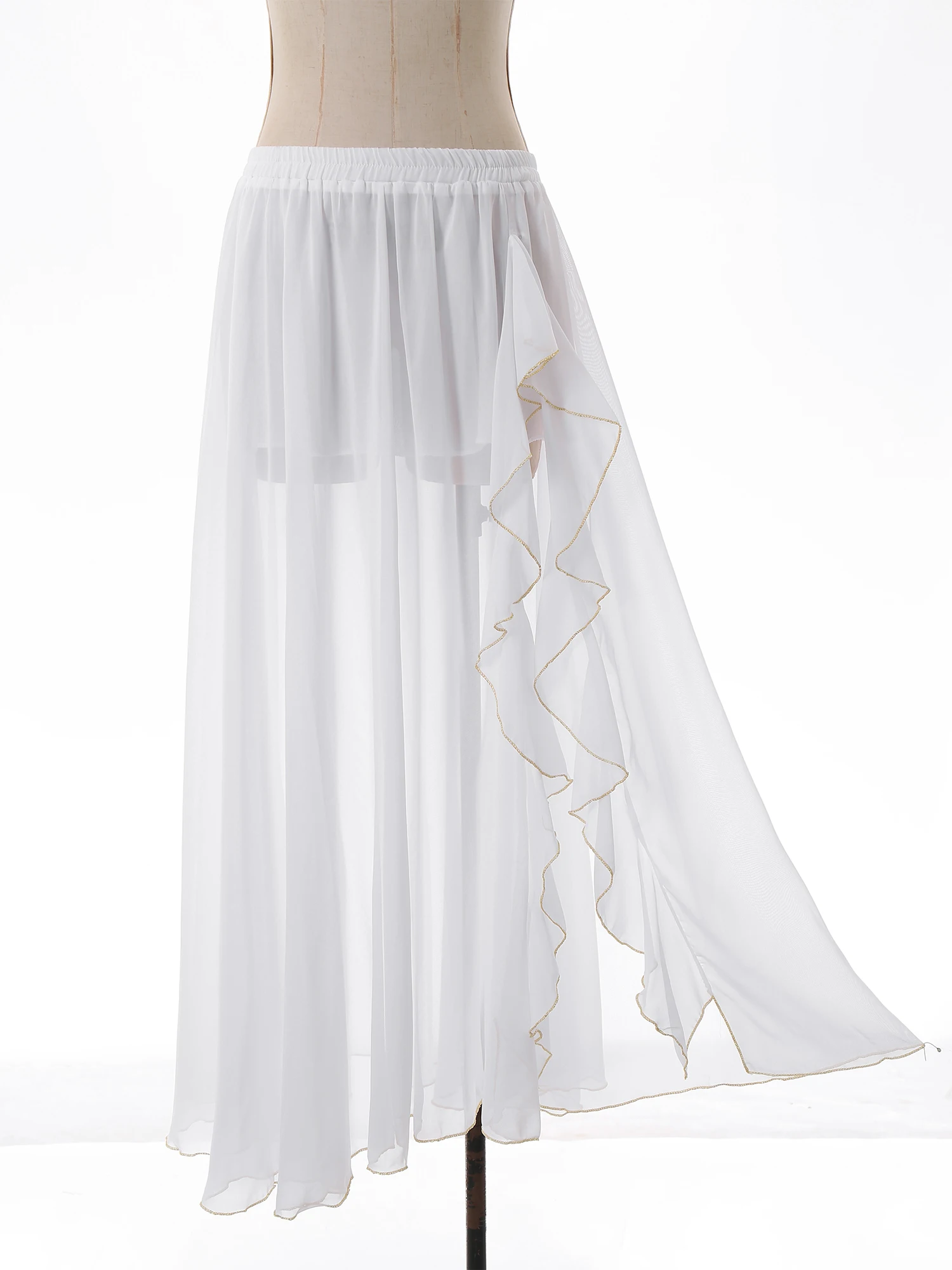 Vrouwen Flowy Buikdans Rok Geplooide Chiffon Maxi Zijsplit Broek Rok Cascading Ruches Zijsplit Swing Rok Danskostuum
