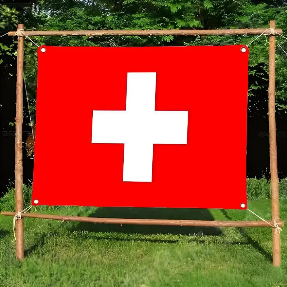 Flag of Switzerland Flags Daily four ring borderless design indoor outdoor decor easy hang install