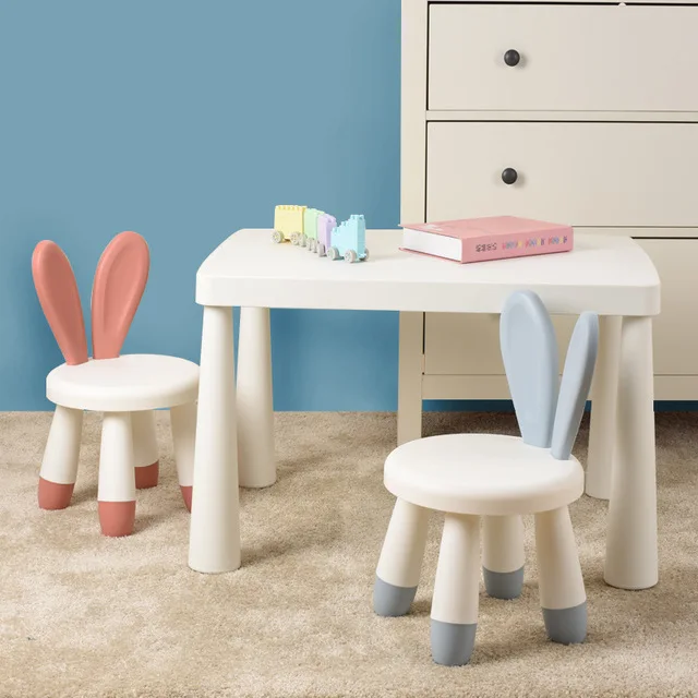 

Kindergarten table and chairs Children's table set Baby toy table Household plastic study desk Rabbit chair