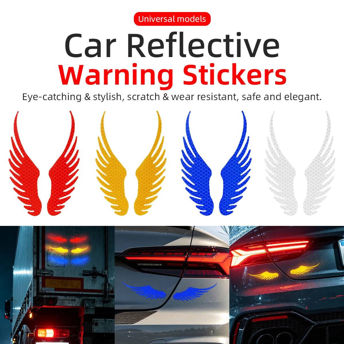 Creative Angel Wings Car Reflective Sticker Safety Warning Sign Waterproof for DIY Motorbike Fuel Tank Scooter Body Decal Kits