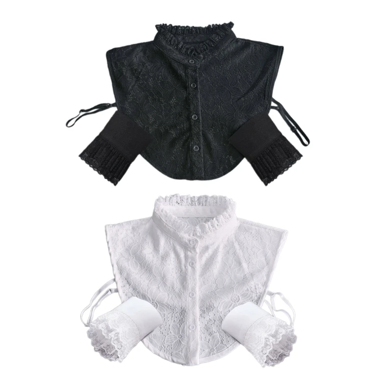 

Women Clothes Accessories Wrist Cuffs and Lace Ruffle Half Shirt Fake Collar Set Dropship