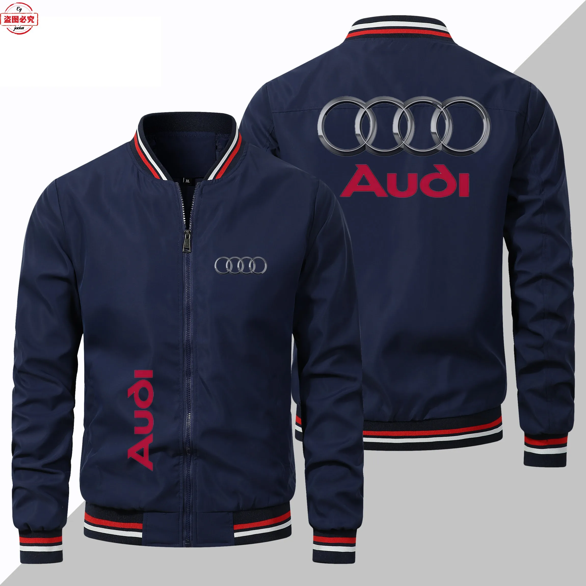 Car Logo Printed Jacket Audi Car Logo Men's Top Stand Collar Zipper Jacket Audi Work Wear Group Wear