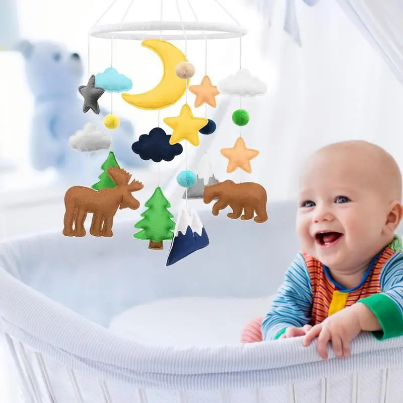 Babies Mobile For Crib Jungle Animal Theme Nursery Mobile Soft Wooden Bed Bell Toy For Nursery Living Room Hospital & Bedroom