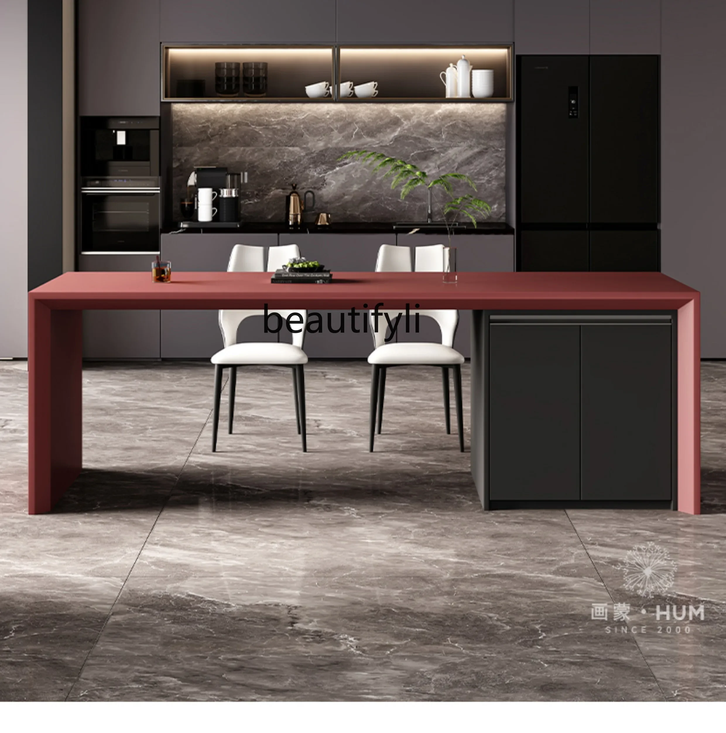 

D80 Integrated household rock slab mid-island can be customized multi-functional open kitchen bar