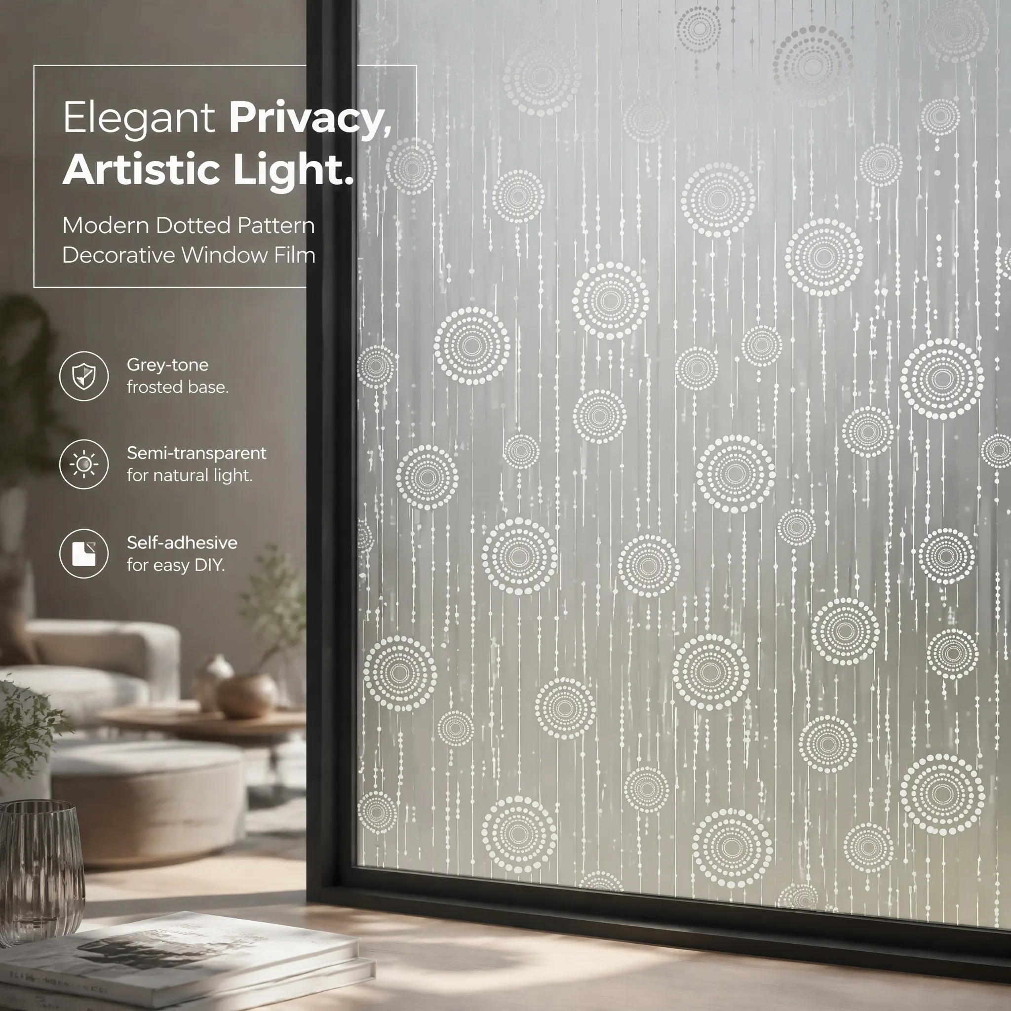 Molecular Line Pattern Self-Adhesive Frosted Vertical Dot Circle Self-Adhesive Frosted Window Film Privacy Light Filter Glass