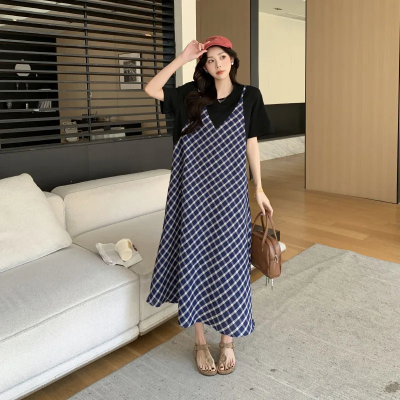 Zomer Jurken Voor 2024 Plus Size Satijn Patchwork Dot Print Dame Vestidos Vakantie Stijl T-shirt Jurk Vrouwelijke Kleding KE 7754