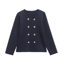 Crop Knit Cardigan Woman Sweater O-Neck Long Sleeve Top Knitwears New Outwears Brown Coat Cardigan For Women 4192133