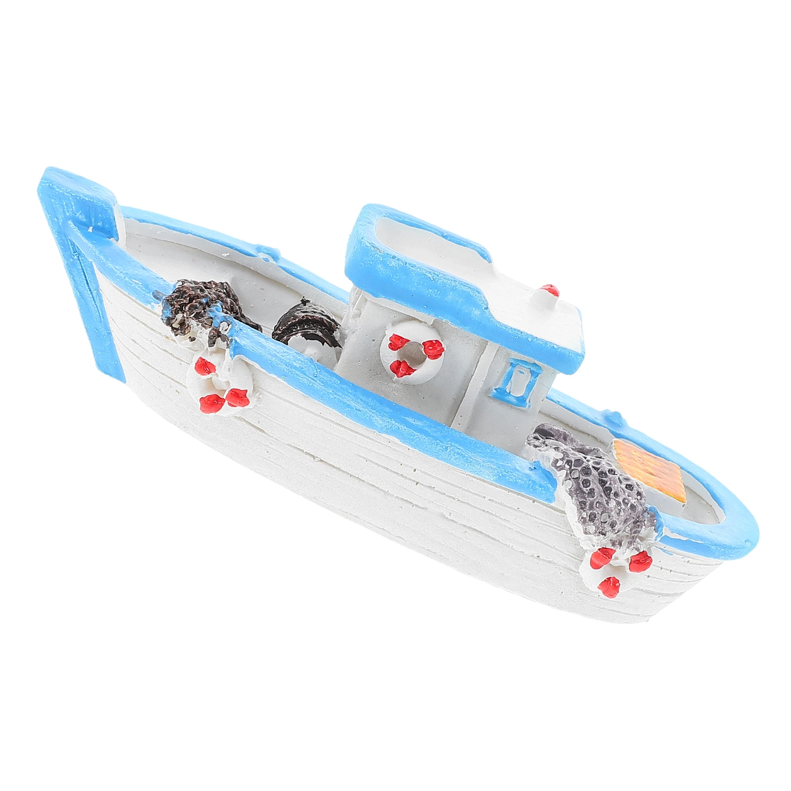 

Resin Mini Fishing Boat For Beach Landscaping Decor Desktop Dollhouse Sandbox Ornament Nautical Party Decoration