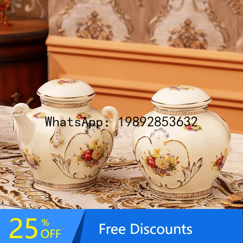

CZ European Style Ceramic Wine Bottle Holder Wedding Bride's Dowry Sugar Jar Wine Jar Housewarming New Home Sealed Candy Tea Jar