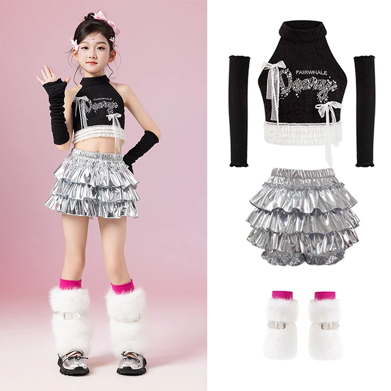 

2025 Children Cheerlead Dance Costume Jazz Dance Girls Tops Skirt Kpop Hip Hop Performance Suit Concert Stage Clothing BL16074