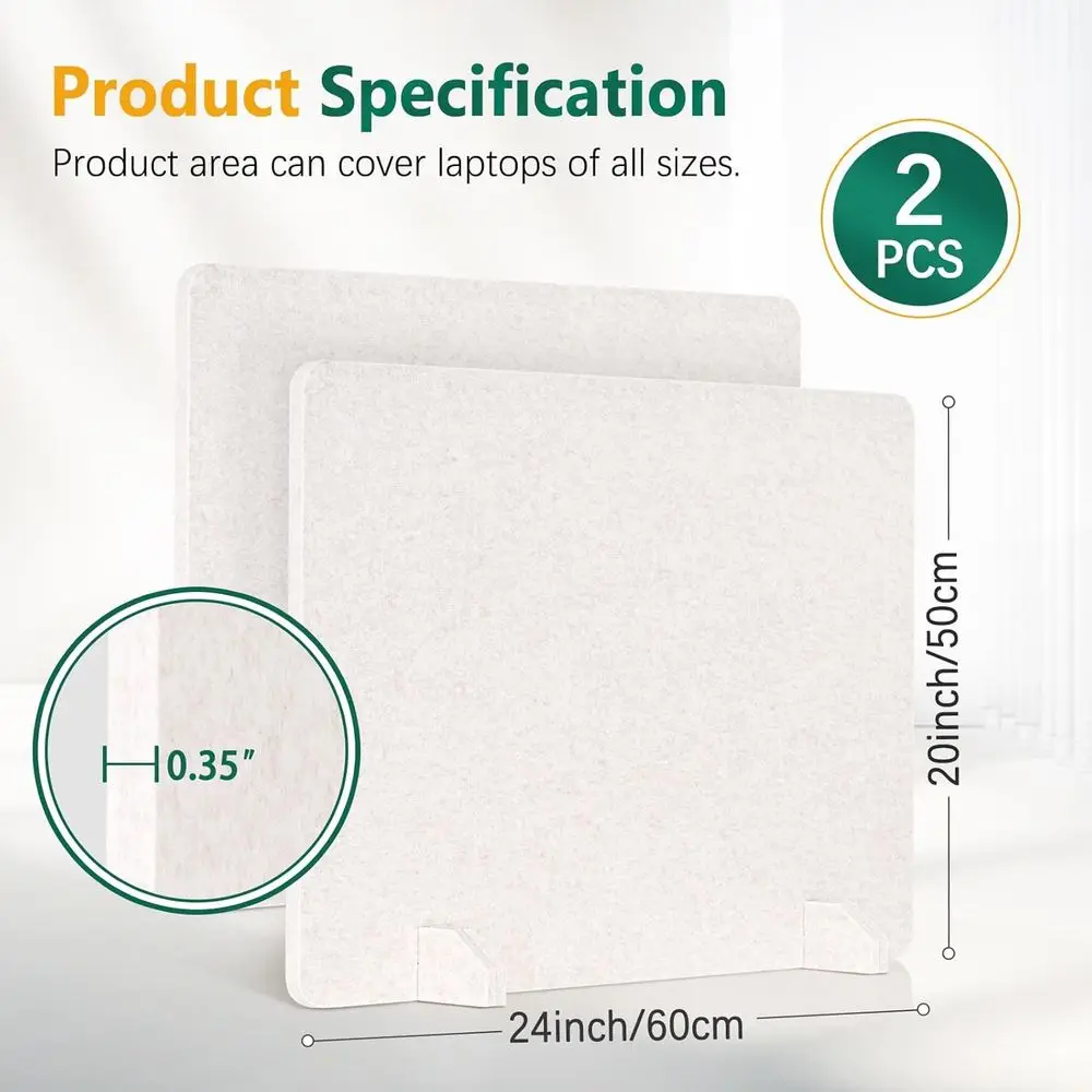 DOLLAR BOSS 2 قطعة فواصل مكتبية صوتية 24 بوصة × 20 بوصة، لوحات خصوصية قائمة بذاتها عازلة للصوت للطاولة، جزء سطح المكتب لتقليل الضوضاء #2