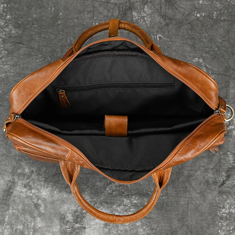 Retro Kuh Leder Männer Aktentasche Business männliche Handtaschen 15,6 Zoll Computer Laptop-Tasche hohe Kapazität Messenger Umhängetasche