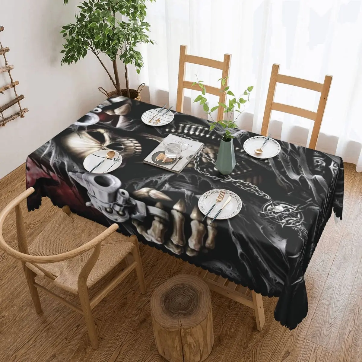 

Rectangular Oilproof Death Skull Table Cover Horror Skeleton Table Cloth Tablecloth for Picnic