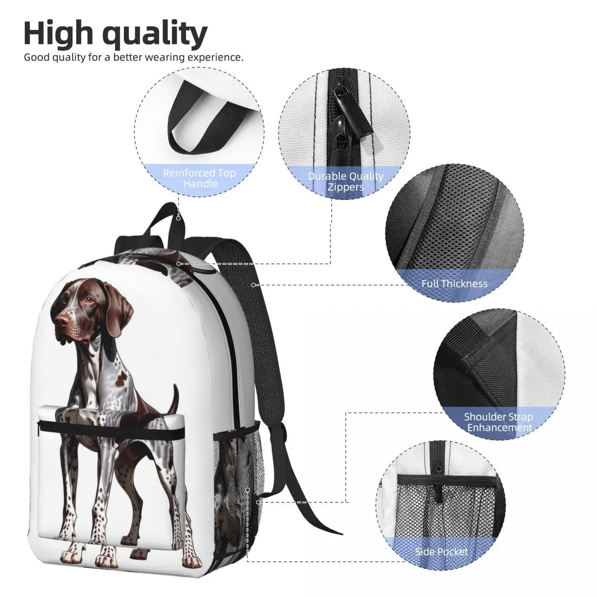 German Shorthaired Pointer Dog Bone And Paw Backpack Daypack Large Capacity BookBag School Bag Shoulder Bags for Men Women view 2