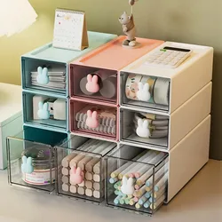 Rabbit Kawaii Desktop Organizer Office Transparent Drawer Student Desk Stationery and Sundry Storage Shelf Pen Holder Stationery