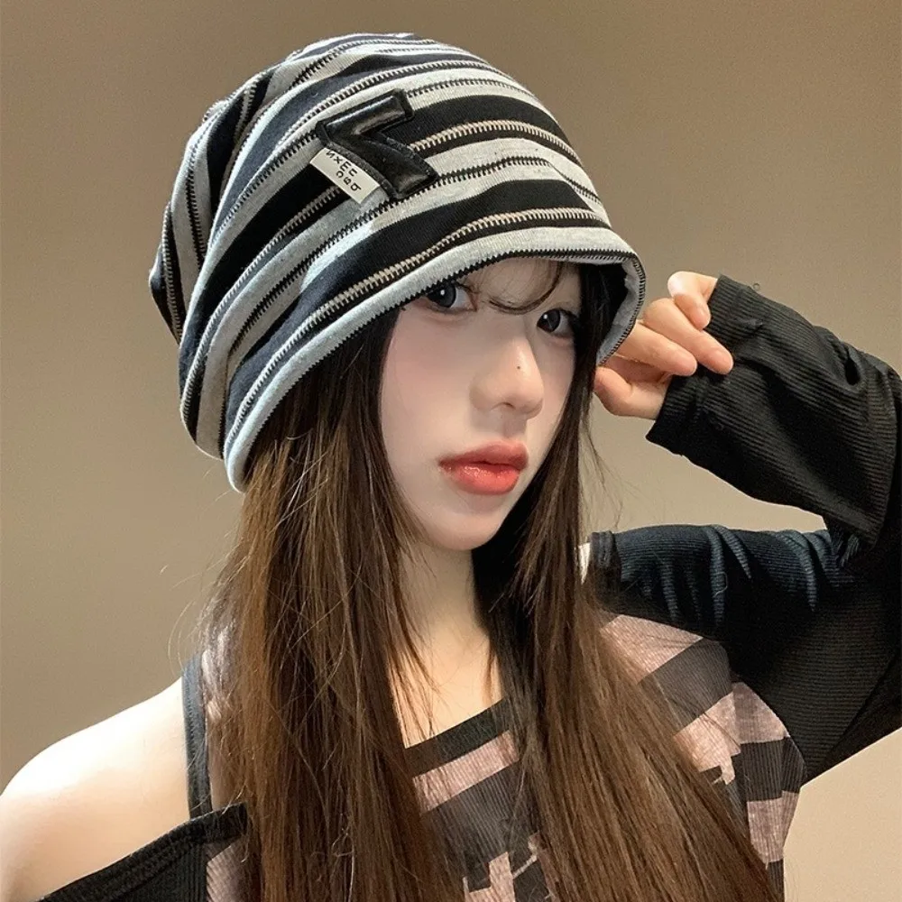 

Fashion Korean Y2k Striped Cap Soft Breathable Baggy Strip Hat Spring Autumn Slouchy Beanie Hats Female
