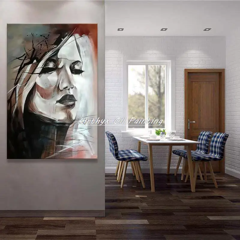 Arthyx Large Size Handmade Abstract Figure Oil Paintings On Canvas Modern Wall Art Girl Pictures For Living Room Home Decoration image 3