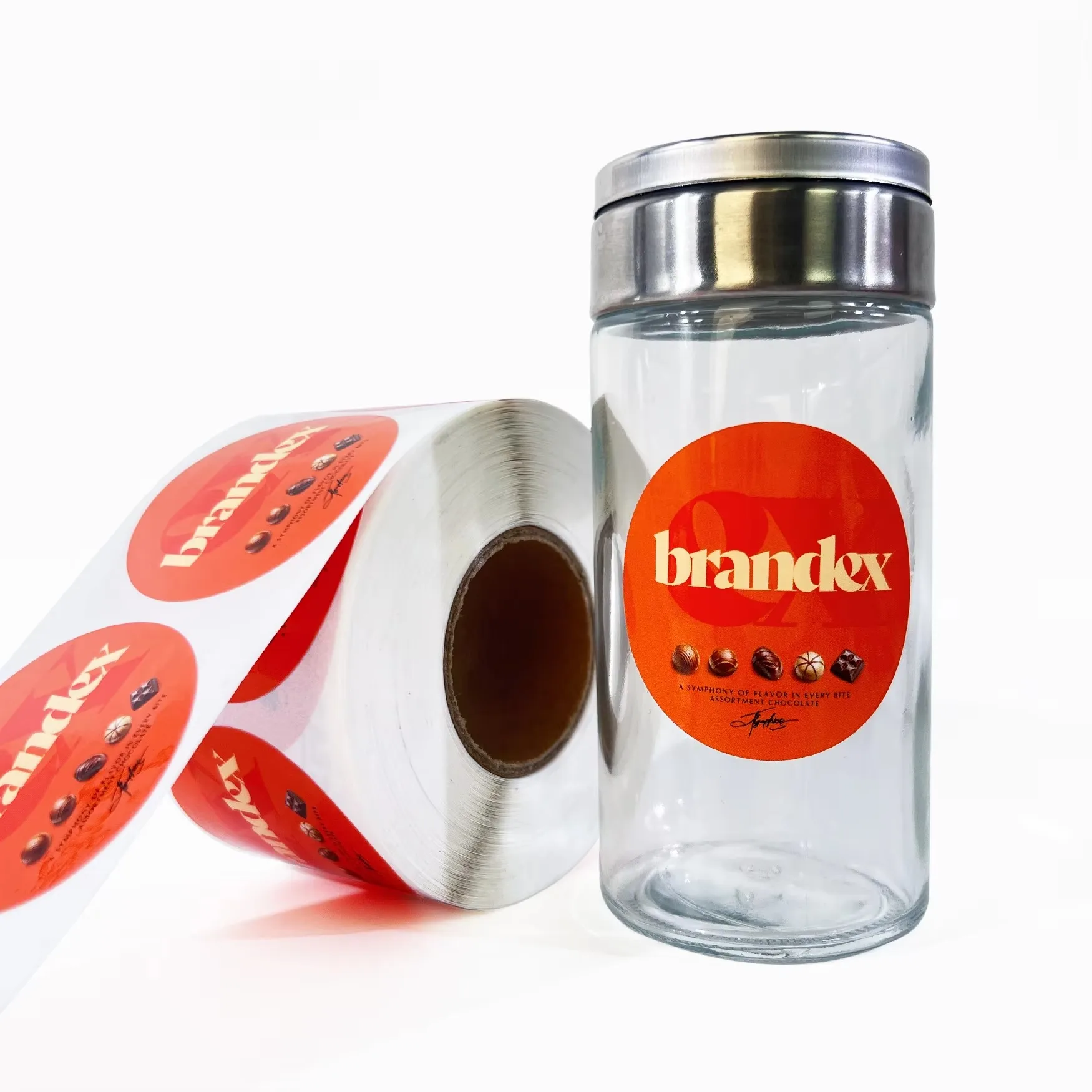 لفة ملصقات الطعام بشعار مخصص | ملصق دائري من الفينيل المقاوم للماء | ملصقات تغليف لاصقة للعلامة التجارية التجارية للختم