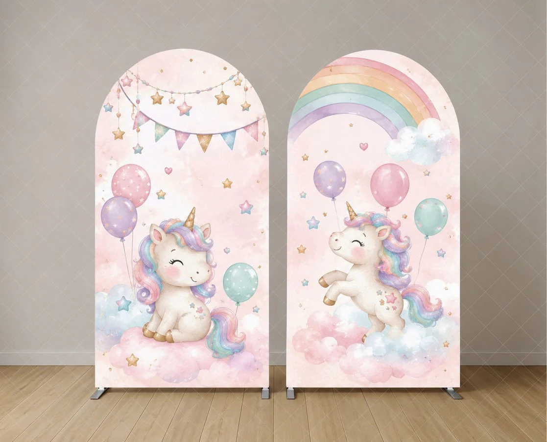 Funda para Arco de Cumpleaños con Diseño de Unicornio Pastel, Decoración para Fiesta de Unicornio Arcoíris, Funda para Arco de Cumpleaños para Niñas Mágicas