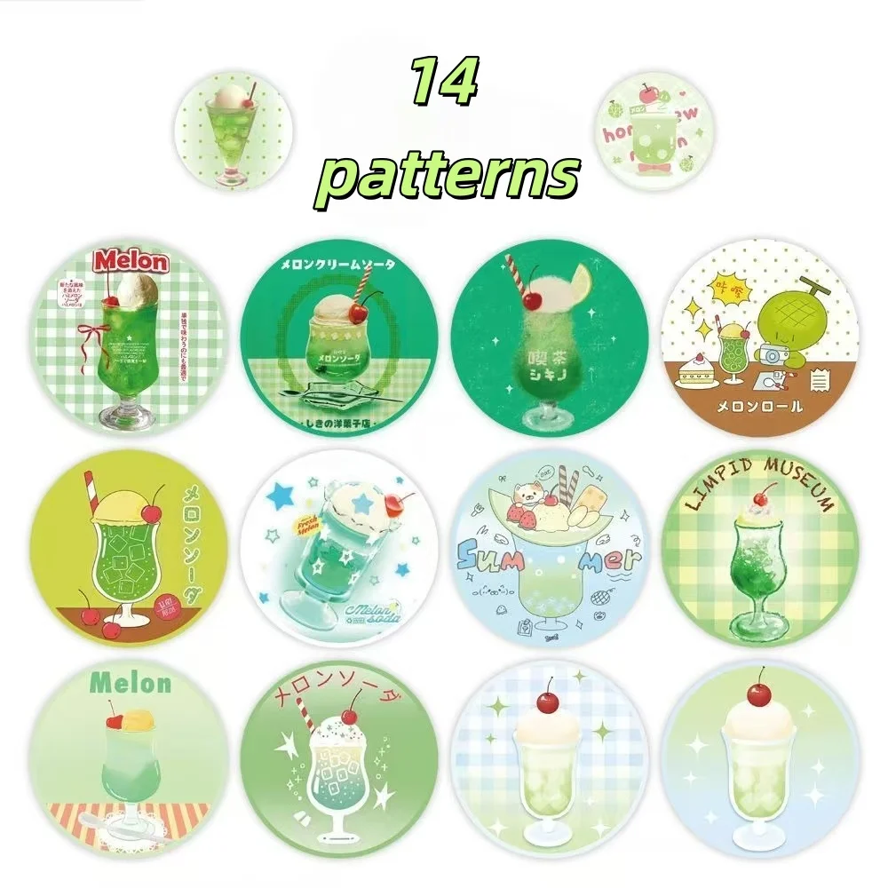 500Pcs Ins Summer Melon Soda Round Roll Stickers Vintage Showa Cartoon Self Adhesive Packaging Seal Decorative Labels view 3