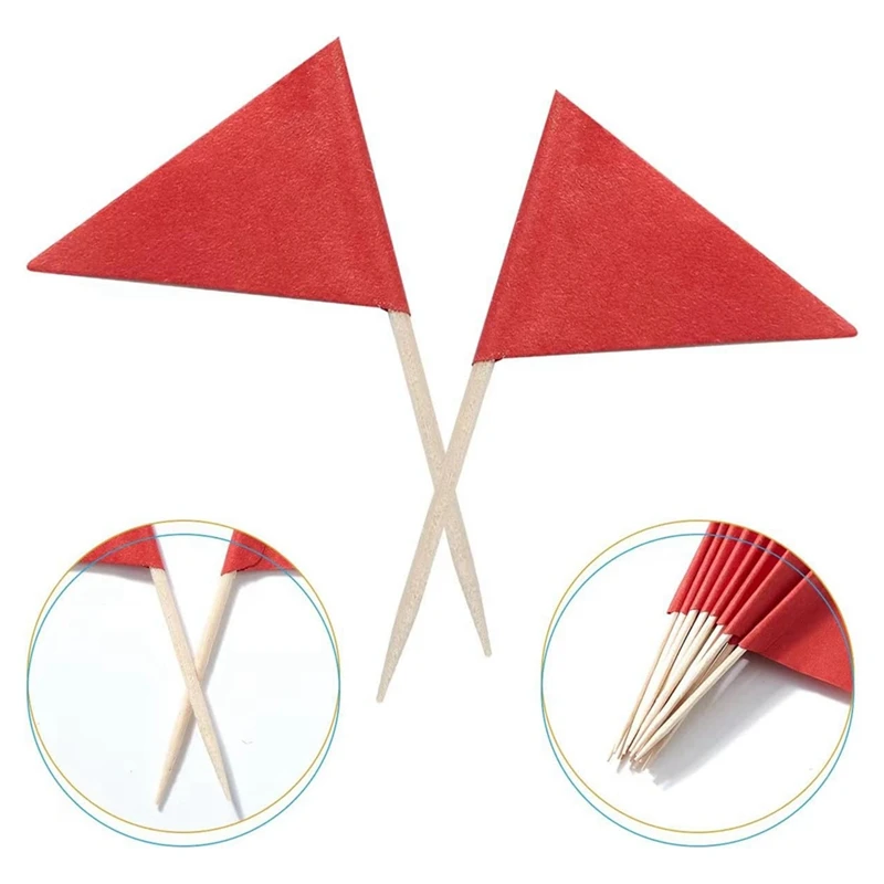 100 Pcs Solid Red Toothpick Flags Small Mini Plain Red Color Stick Cupcake Toppers Flags DIY Decoration