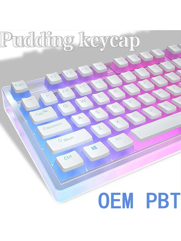 129 Tasten Tastatur-Tastenkappe, OEM-Profil, PBT-Material, Tastenkappe für Mx Hot Swap mechanische Tastaturschalter, transparente Pudding-Tastenkappen