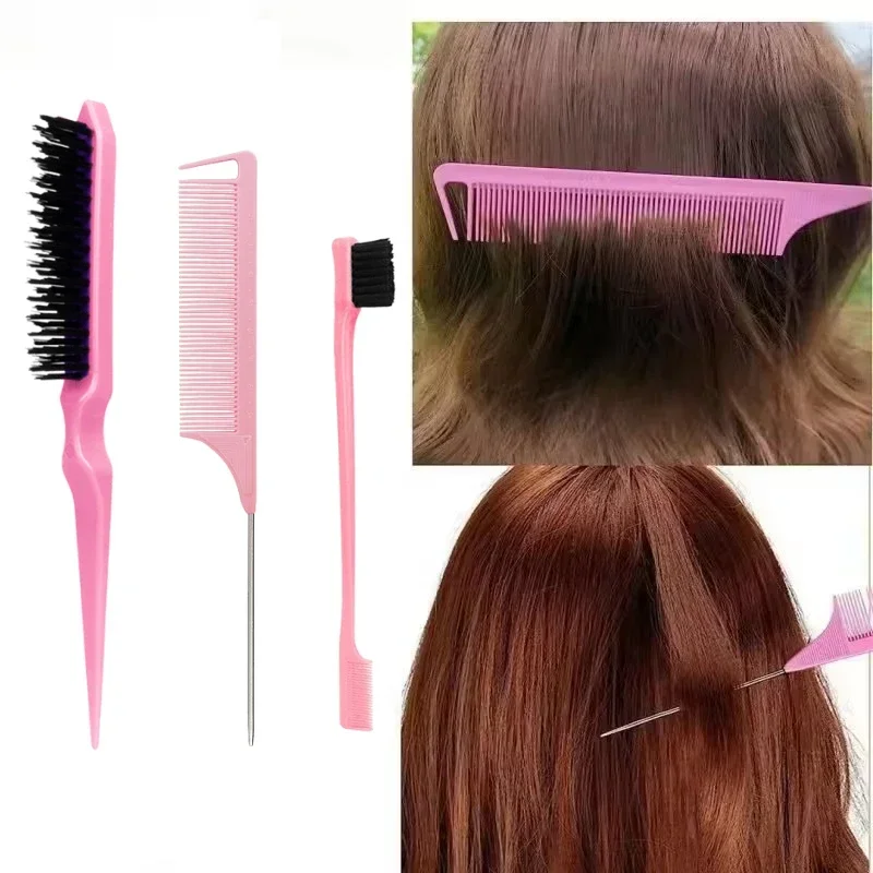 

3pcs Hair Styling Comb Set Rat Tail Combs Edge Brush Triple Teasing Comb Hair Brush Hair Tail Tools Braid Tool Loop