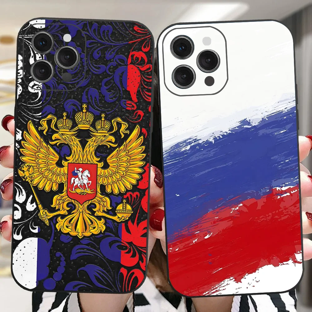 R-Russia Flag Phone Case For IPhone 16 15 14 13 Pro Max 11 12 Mini X Xs XR Se 2022 Black Silicone Cover