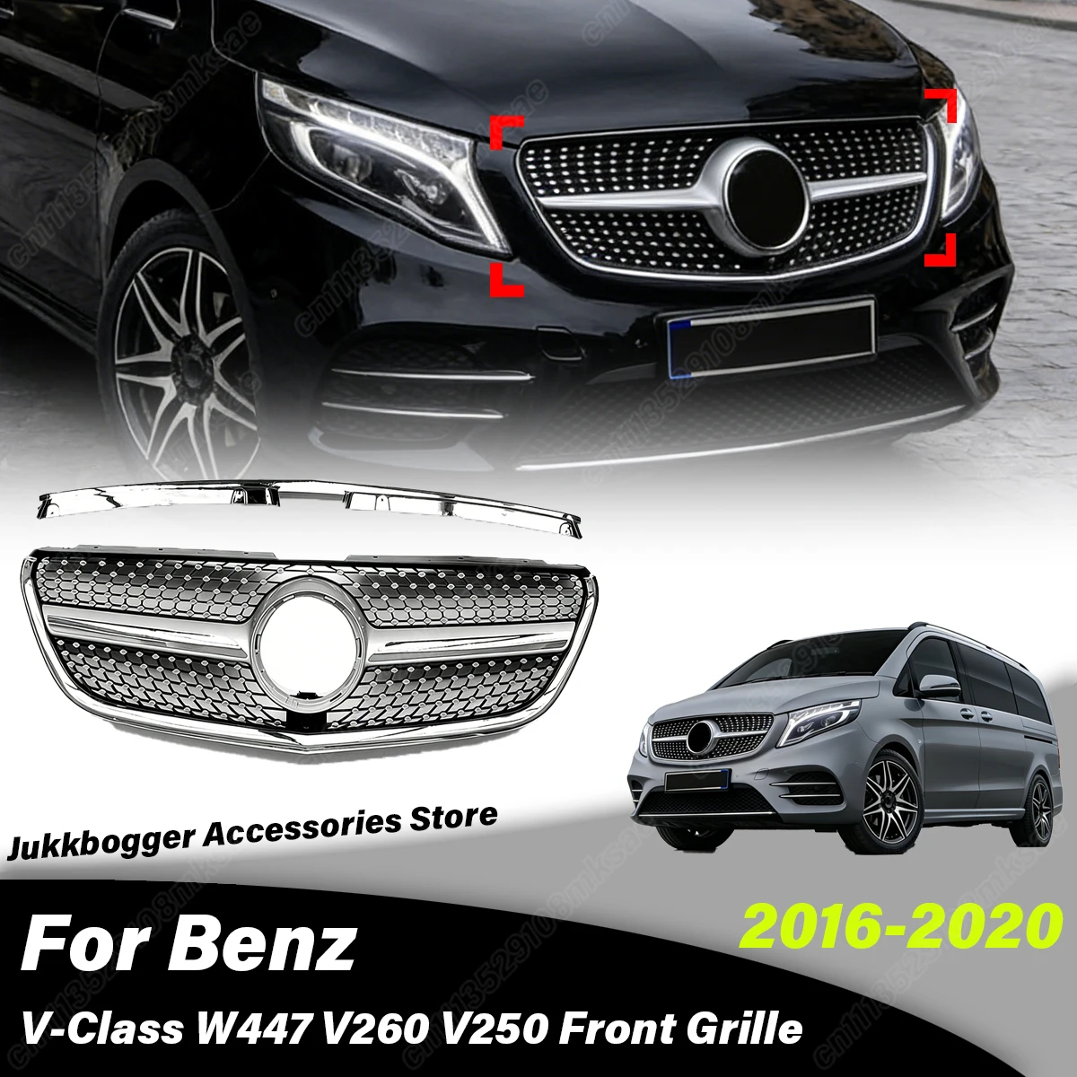 

For Mercedes-Benz V-Class W447 V260 V250 2016 2017 2018 2019 2020 Car Front Air Intake Grille Radiator Cover Decoration Body Kit