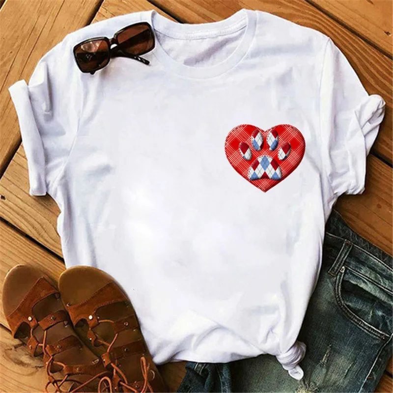 T-shirt grafiche da donna con scollo tondo stampato serie artigli animali a maniche corte