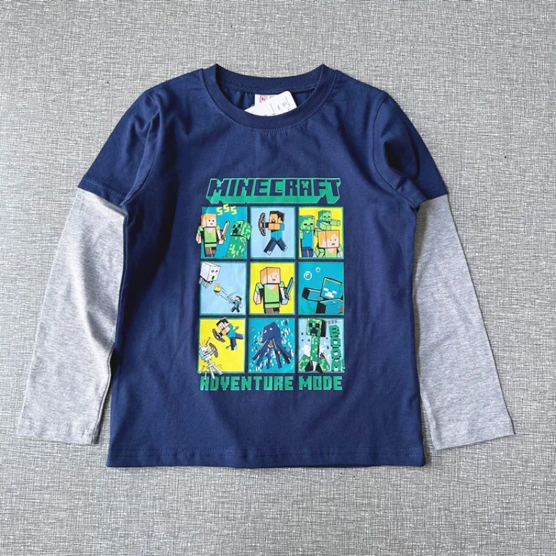 ماينكرافت الخريف طويلة الأكمام تي شيرت للأطفال موضة وهمية قطعتين قاعدة طبقة الملابس كم المرفقة هوديي الهدايا #2