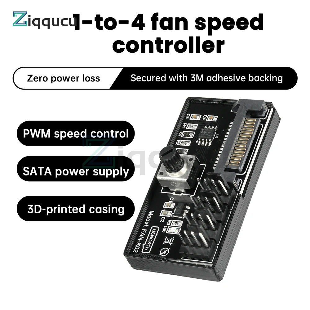 

PWM Computer Fan Speed Controller 60W High-Power Hub Sata DC Power Controller for PC Four-Wire Fan Speed Control