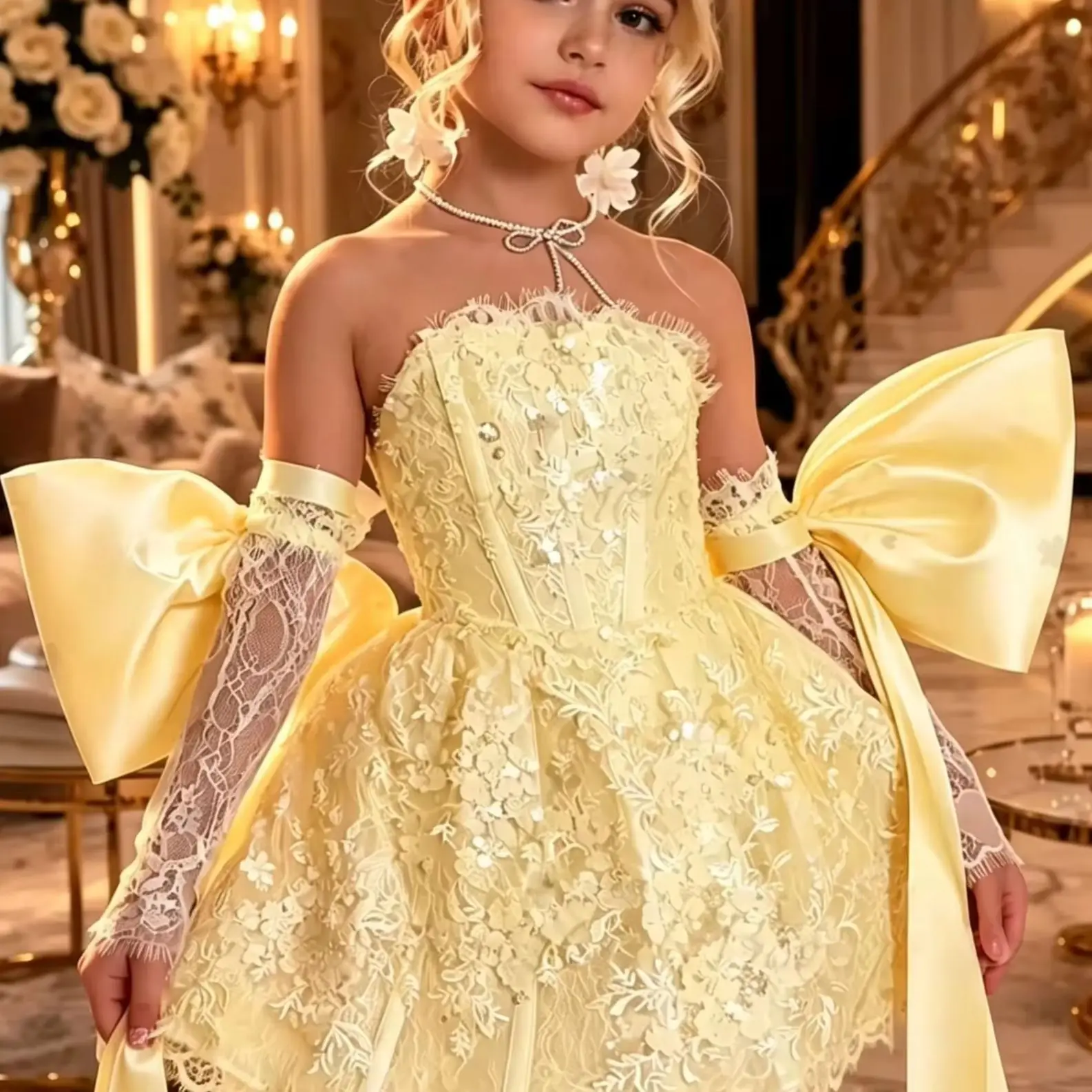 

Elagant Flower Girl Dresses for Wedding Off Shoulder with Bows Knee Lenght Kids Birthday First Communion Gowns Custom