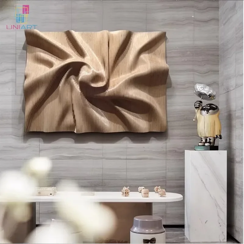 Uniart Hotel Decor Modern Large Mixed Media Artwork Wood Carving Letter 3D Painting Abstract Framed Wall Arts
