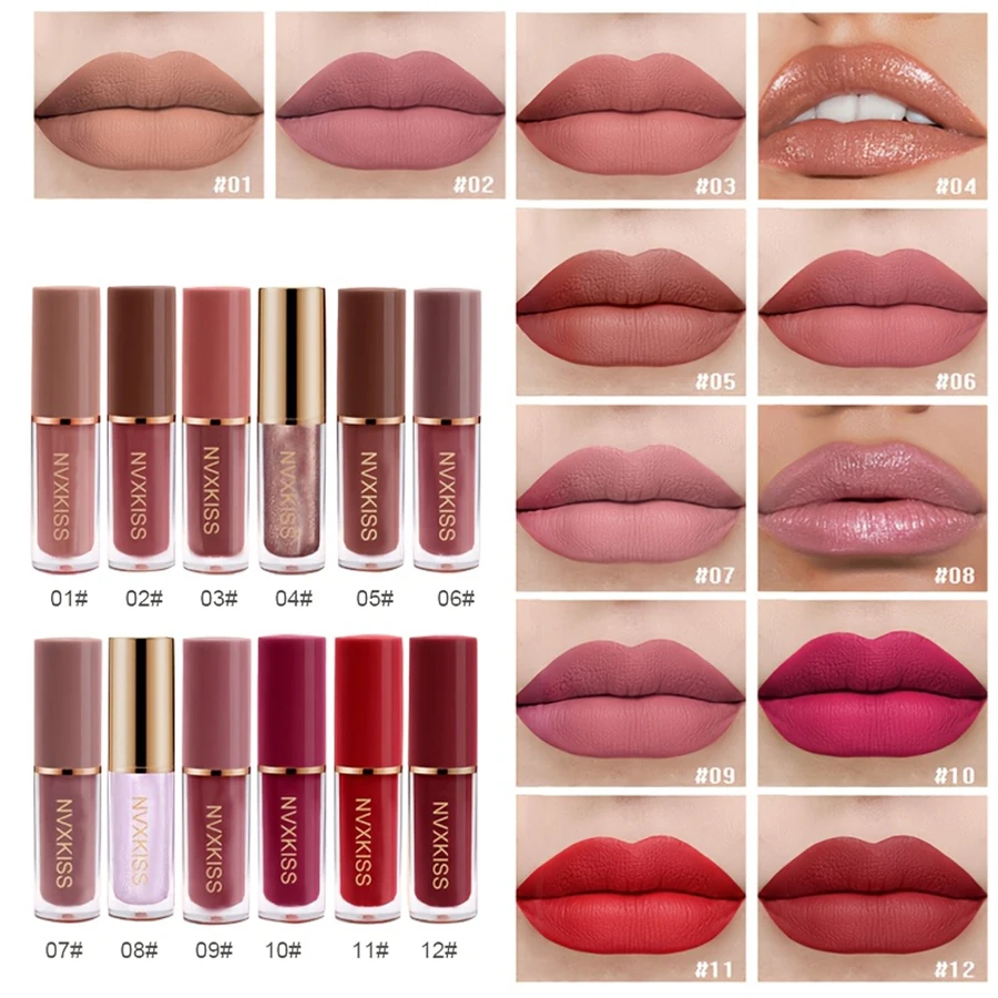 12PCS matte lip glaze pearlescent lip gloss waterproof long-lasting not easy to fade matte lipstick gift box gift