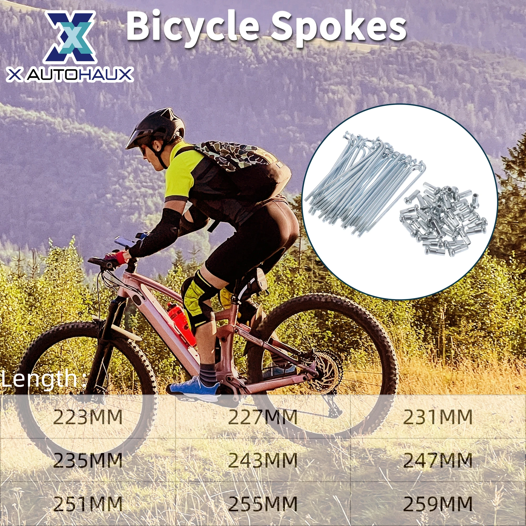 X Autohaux 1 Set 13G 223mm 227mm 231mm 235mm 243mm 247mm 251mm 255mm 259mm Length Bicycle Spokes 45 Steel Galvanized Universal