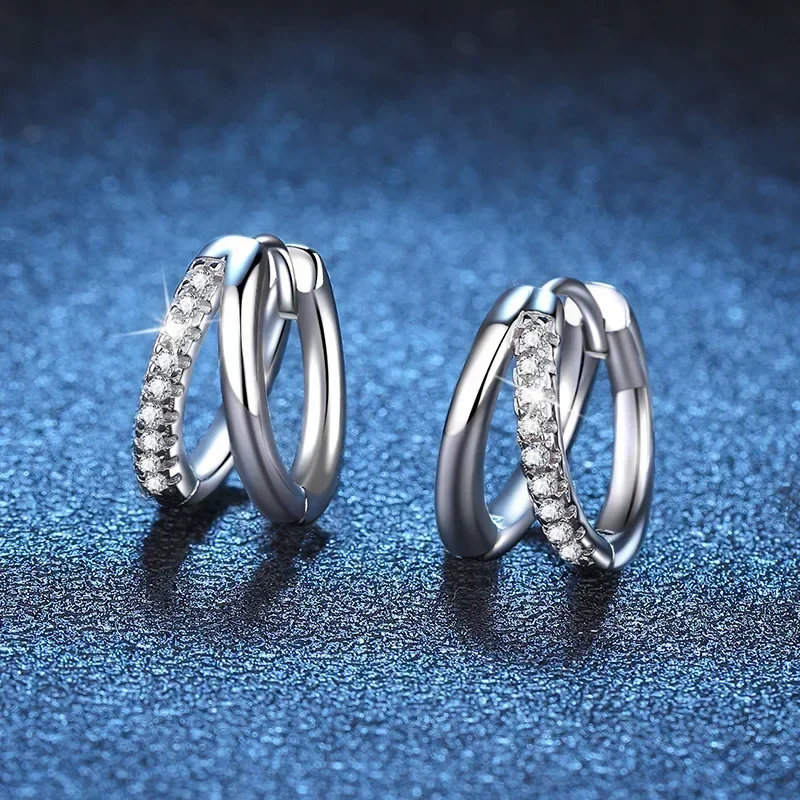 

D VVS1 Double Loop Moissanite Earrings For Women 925 Sterling Silver Simple Original Small Ear Hoops Daily Party Jewelry