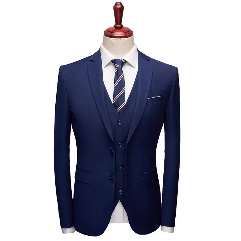 Men Blazer Vest Pants Male Business Casual Blazer Waistcoat Pants Three-piece Set Business Suit Set Solid Color Wedding Suit