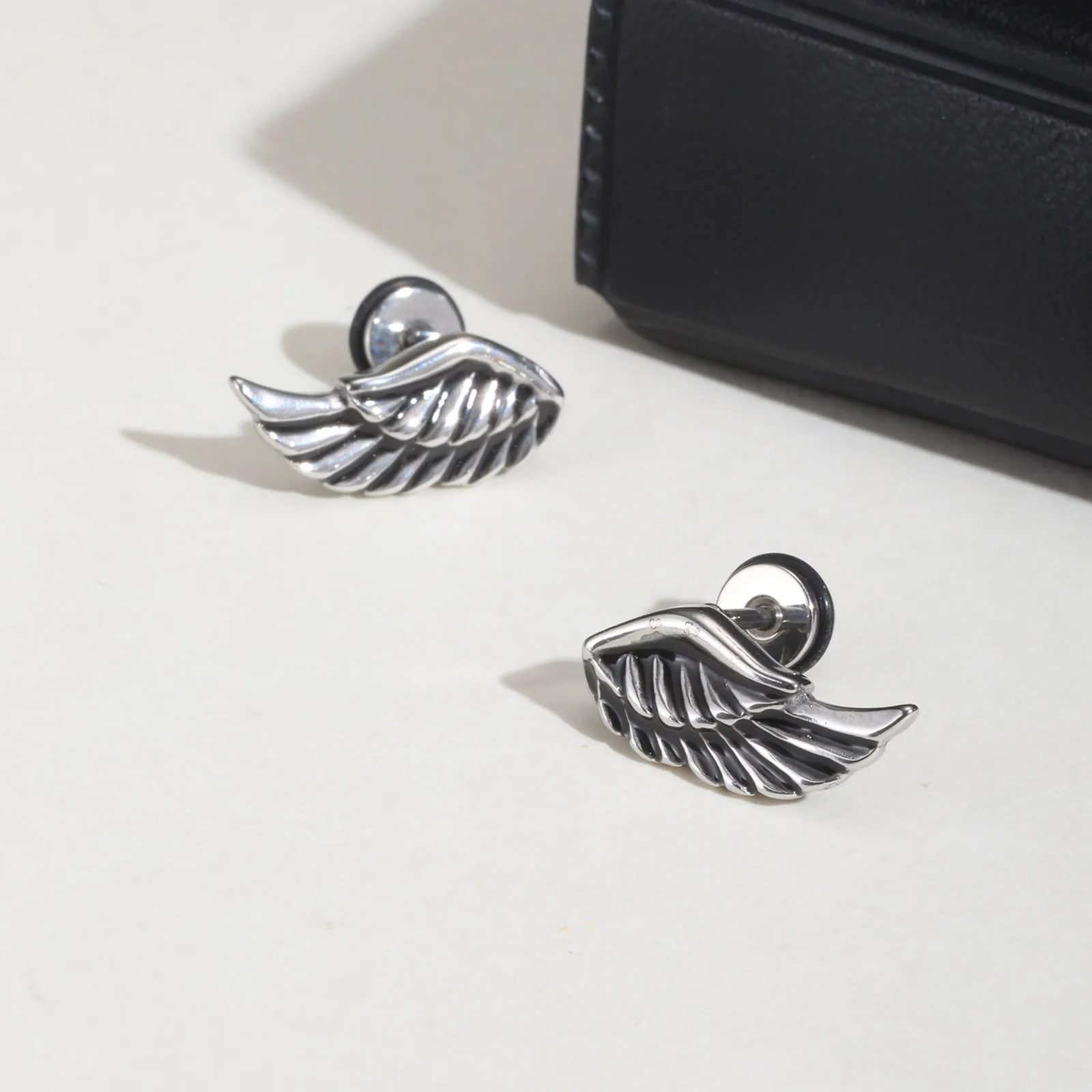 Punk Wings Stud Earrings for Men Boy,Vintage Stainless Steel Earrings,New Trendy Jewelry Gifts