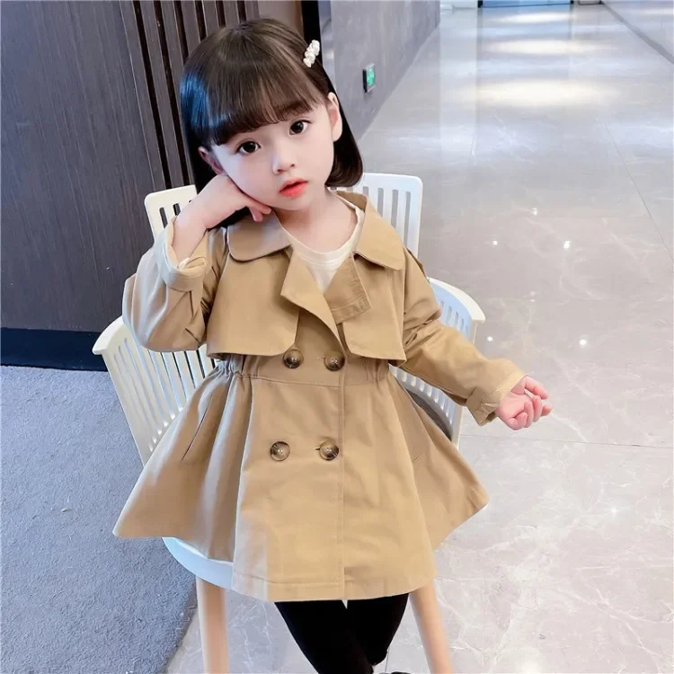 New England Style primavera autunno Cotton Girl Toddler Trench Kids Windbreaker Fashion Little Girl Double breast Jacket Outfits