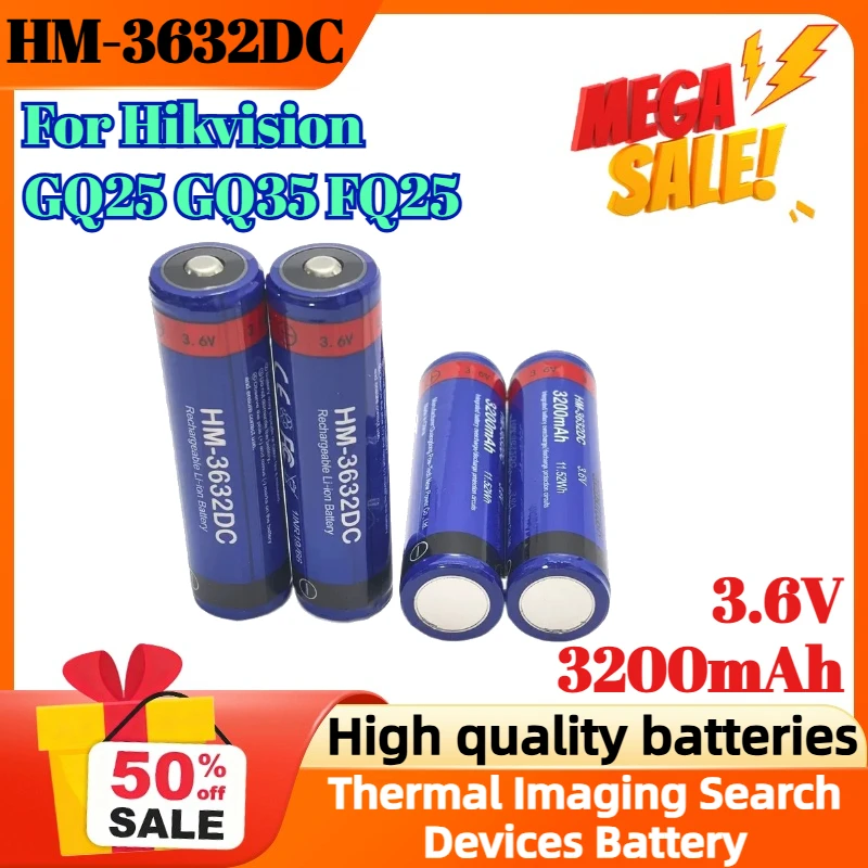 

HM-3632DC 3.6V 3200mAh Rechargeable Lithium Battery for Hikvision GQ25 GQ35 FQ25 Thermal Imaging Search Devices Battery