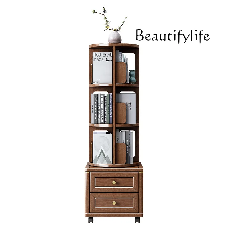 

New Chinese solid wood rotating bookshelf small apartment household floor removable study storage rack