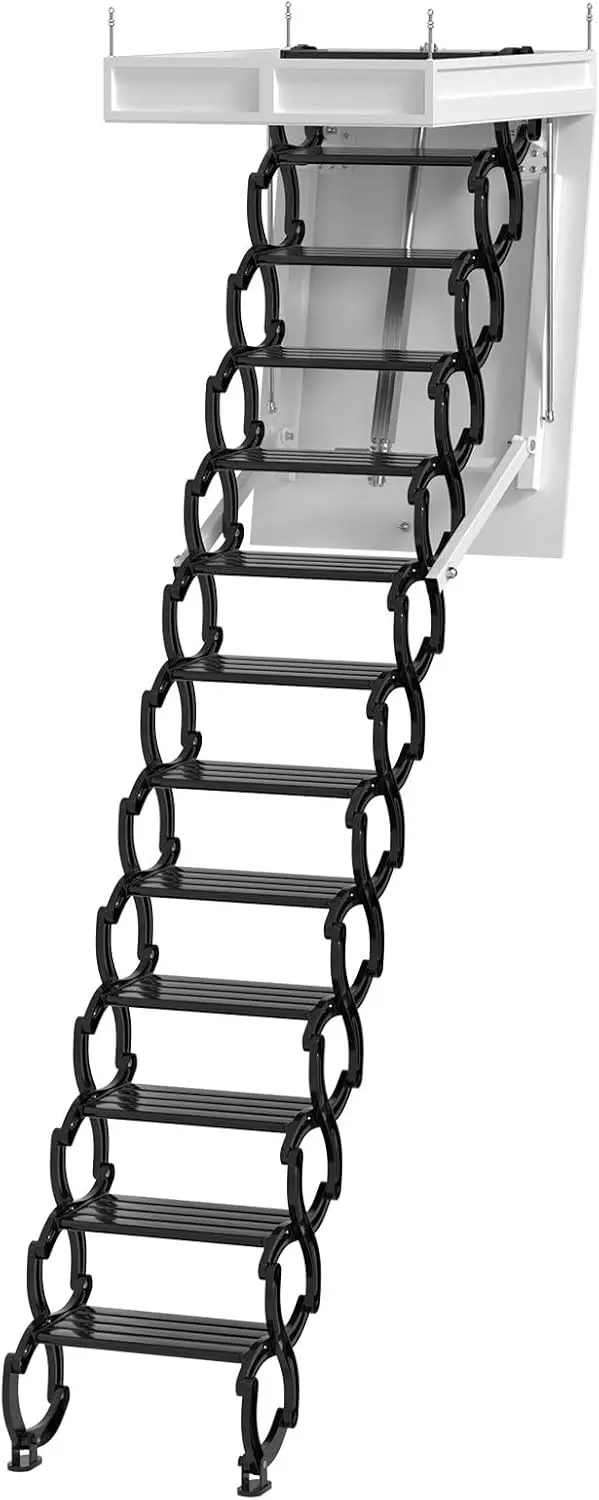 13 Steps Electirc Acctic Ladder Aluminum Folding 12-15Ft Remote For Loft Home, Electirc Attic Ceiling Ladder