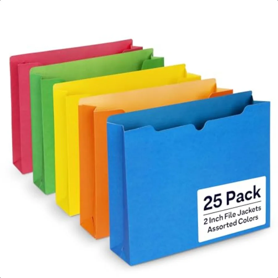

2 Inch File Jackets 25 Pack Assorted Colors Expandable File Folders Straight Cut Tab Letter Size Jacket Folders for Home Office