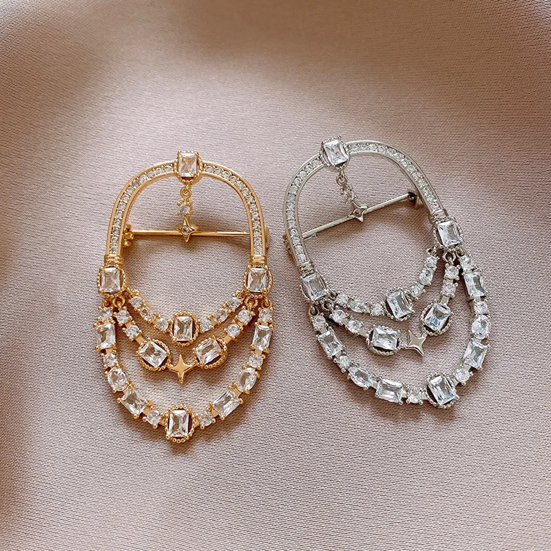 DREJEW อัลกุรอานแฟชั่นเพทายเข็มกลัดรูปไข่สําหรับผู้หญิงอารมณ์ความรู้สึกสูงเสื้อผ้าขาแฟชั่นสูทอุปกรณ์เสริมของขวัญพรรค